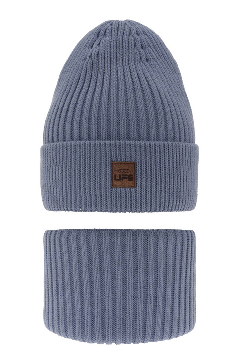 Czapka i komin dla chłopca zimowy komplet, jasnoniebieski Basilio