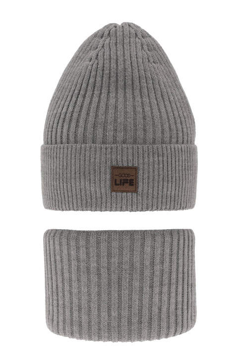 Czapka i komin dla chłopca zimowy komplet, szary Basilio