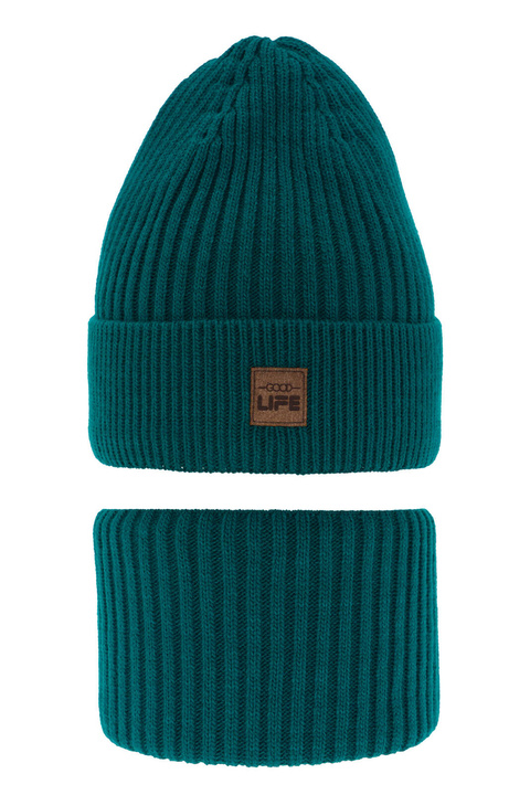 Czapka i komin dla chłopca zimowy komplet, szmaragdowy Basilio