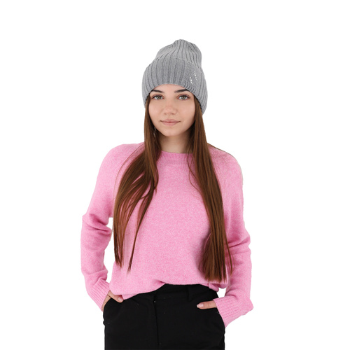 Czapka zimowa damska, różowa, 100% wełniana merino Ariga