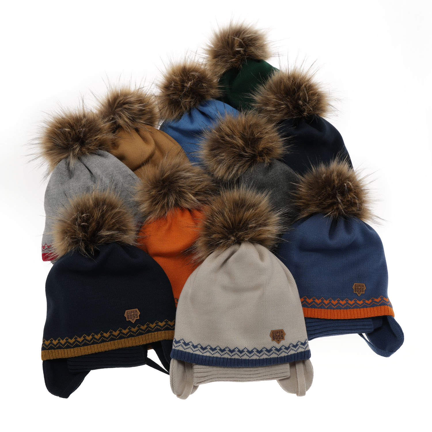 Czapka i komin dla chłopca zimowy komplet, niebieski, z pomponem Elpis