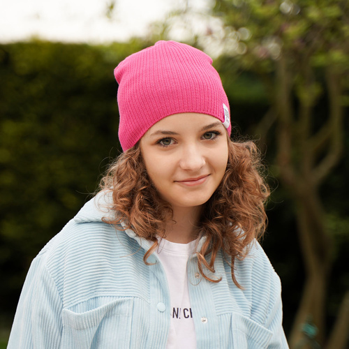 Czapka i komin dla dziewczynki jesienny, wiosenny komplet, z bawełną, różowy Farinka