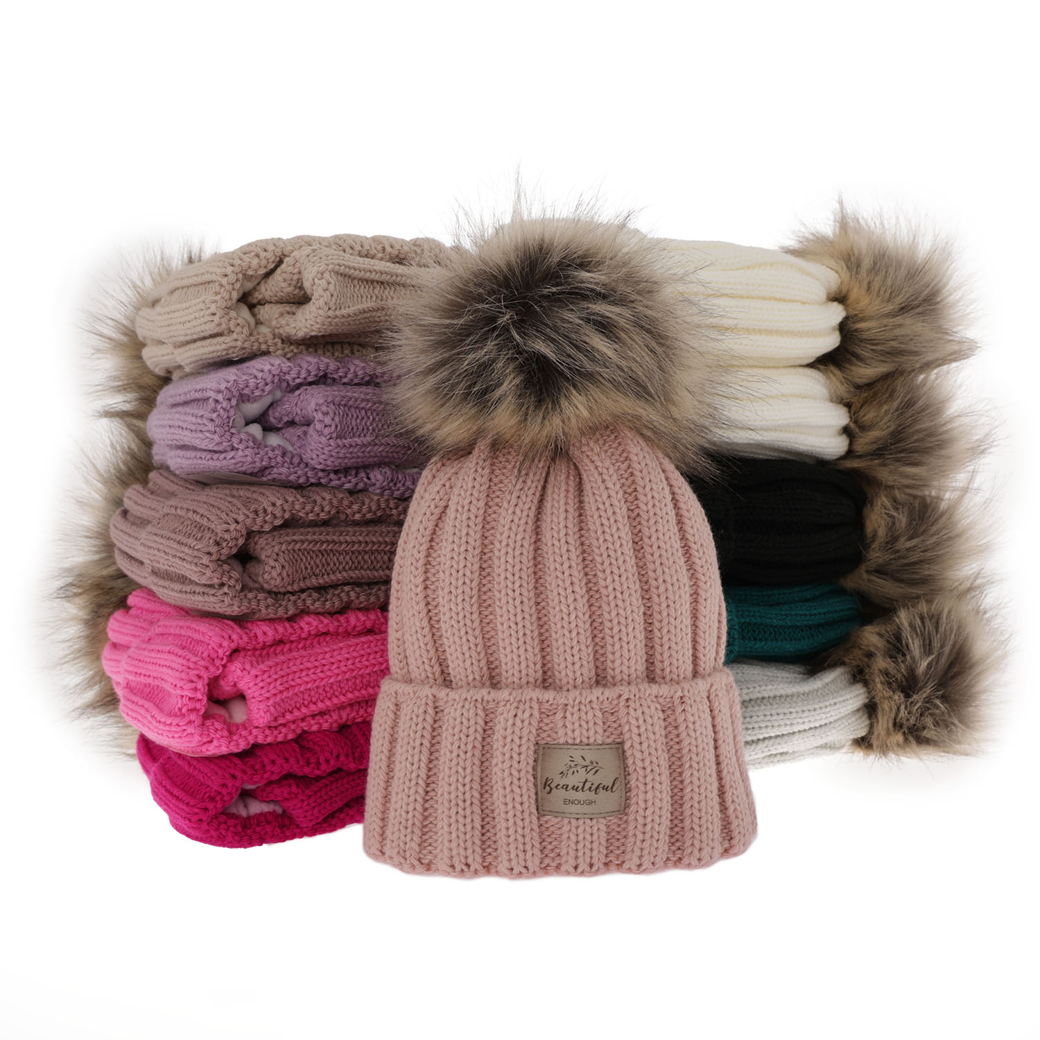 Czapka i komin dla dziewczynki zimowy komplet, fioletowy, z pomponem Kaliope