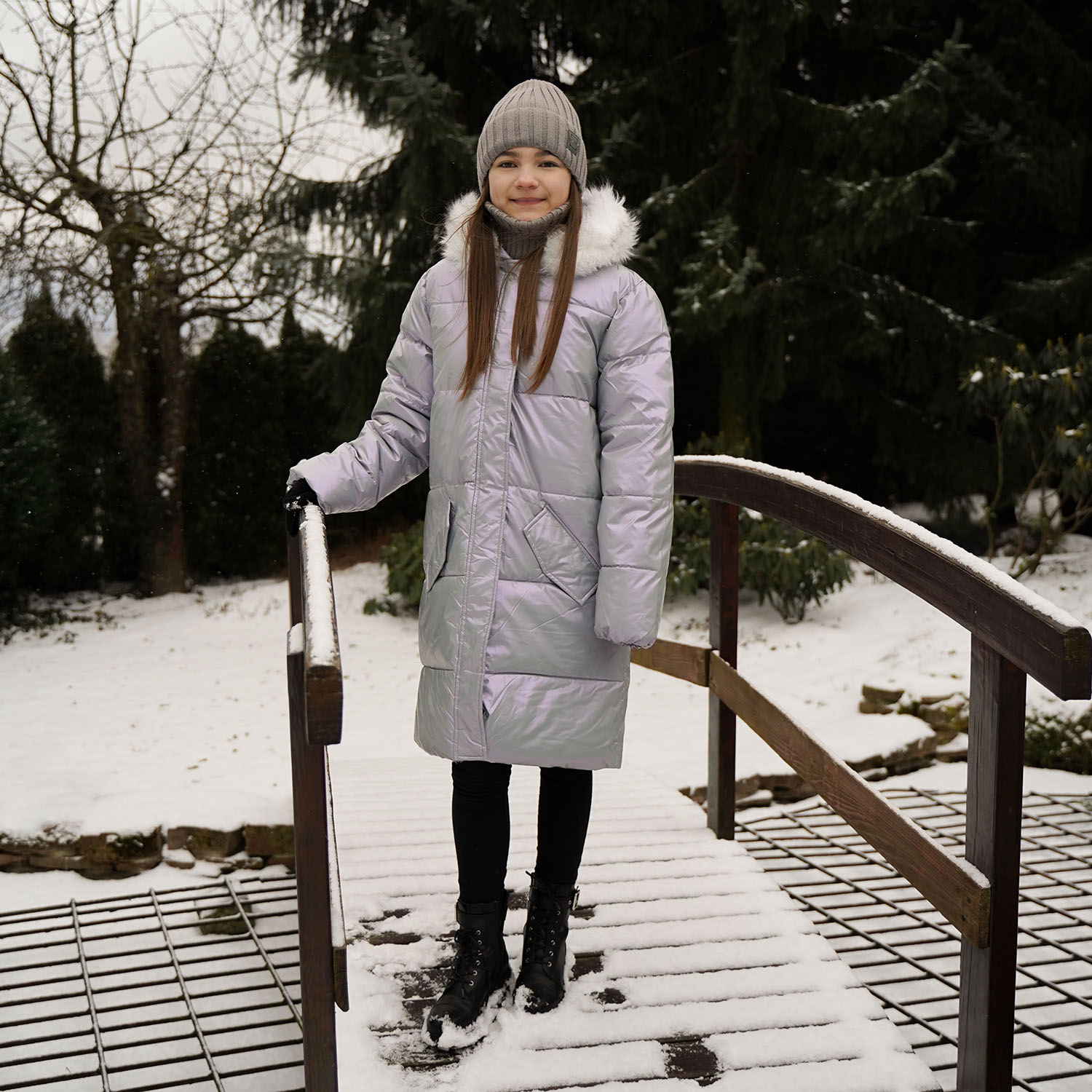 Czapka i komin dla dziewczynki zimowy komplet, czarny Sula