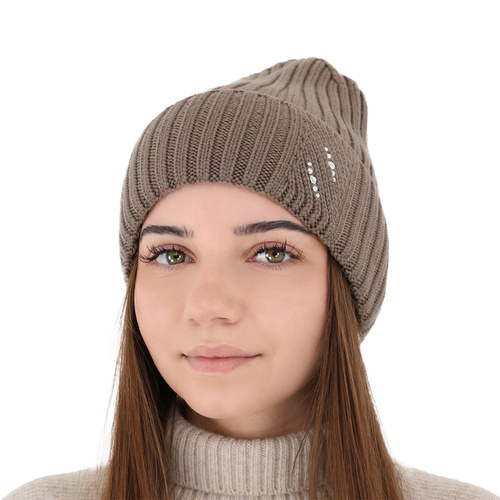 Czapka zimowa damska, różowa, 100% wełniana merino Ariga