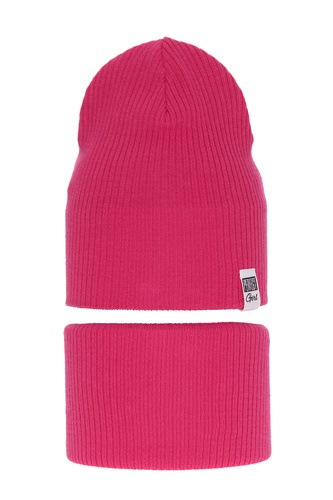 Czapka i komin dla dziewczynki jesienny, wiosenny komplet, z bawełną, różowy Farinka