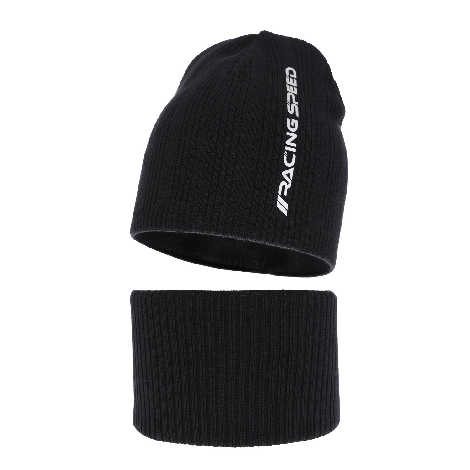 Czapka i komin dla chłopca jesienny, wiosenny komplet, z bawełną, czarny Kolorado