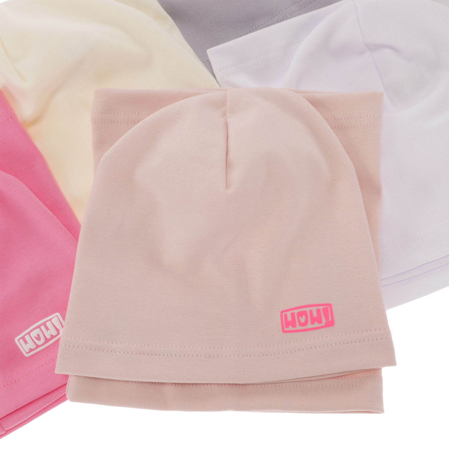 Czapka i komin dla dziewczynki jesienny, wiosenny komplet, beżowy, bawełniany Friza