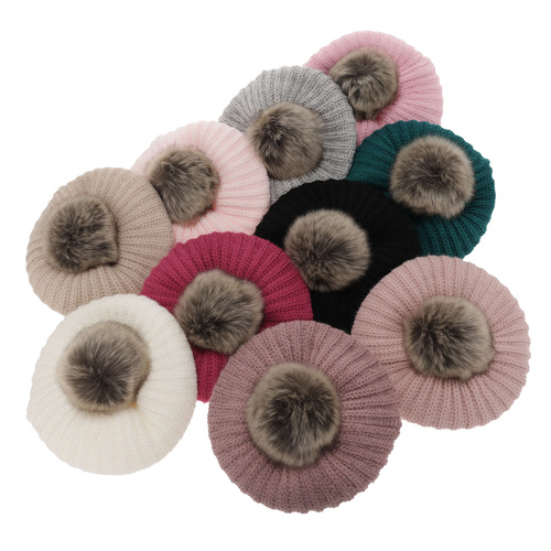 Beret i komin dla dziewczynki zimowy komplet, szary, z pomponem Polinezja