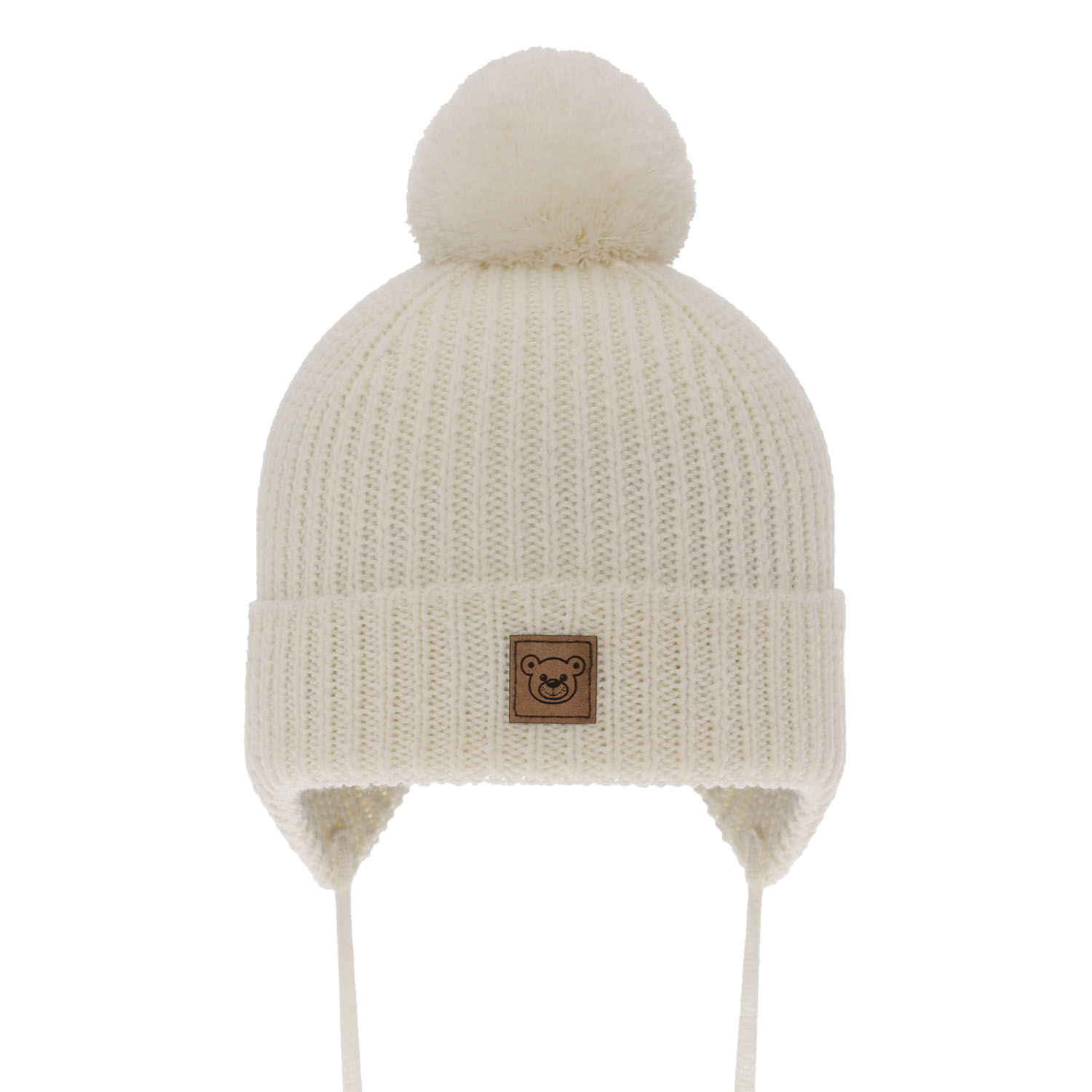 Czapka zimowa dla chłopca, kremowa, 100% wełniana merino, podszyta wełnianym polarem, wiązana Tacco