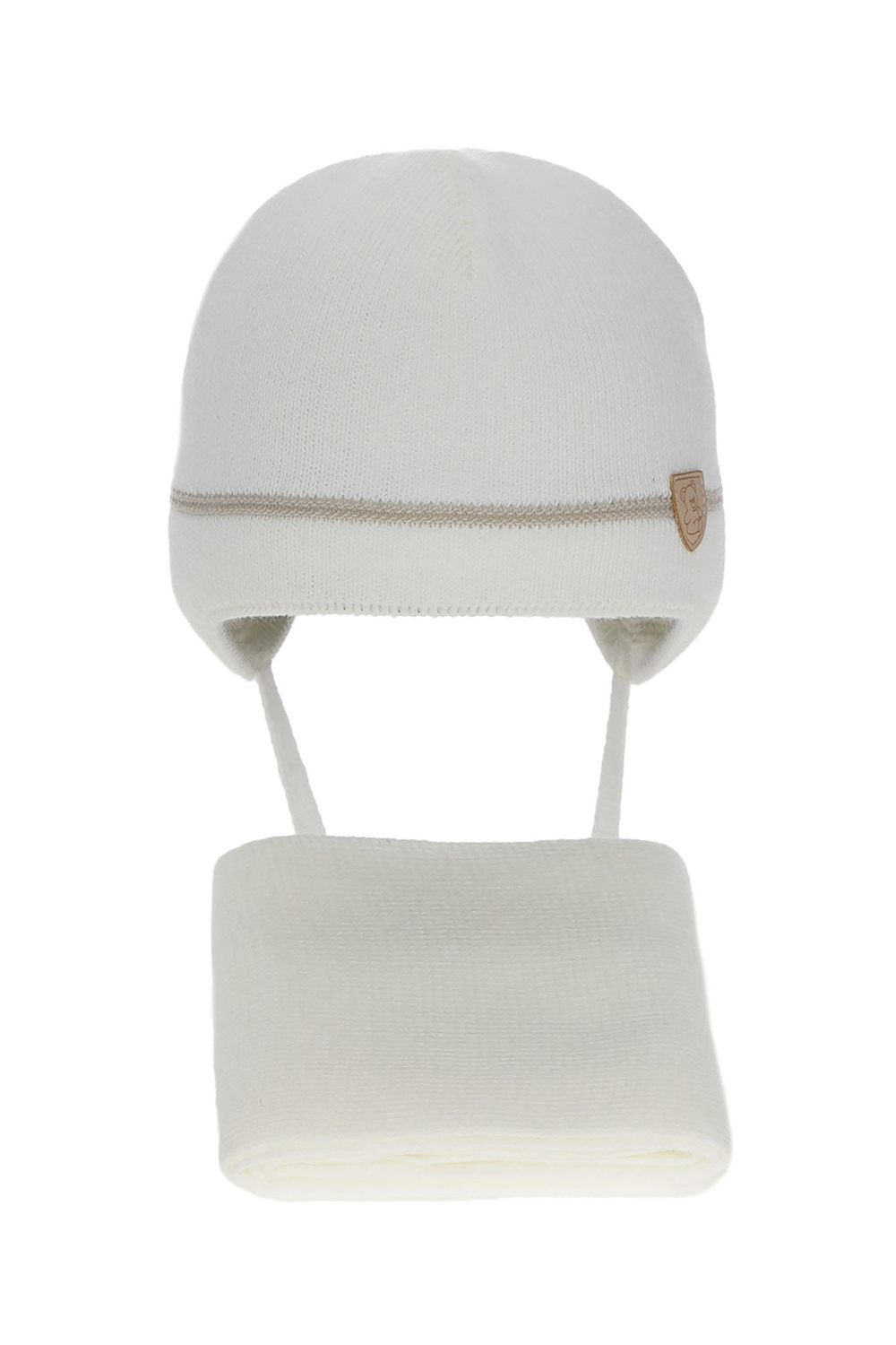 Czapka i szalik dla chłopca zimowy komplet, kremowy, wiązany Musso