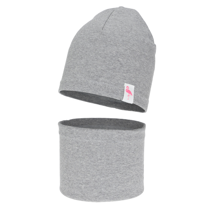 Komplet jesienny, wiosenny dla dziewczynki: czapka i komin, bawełniany, szary Rumilla