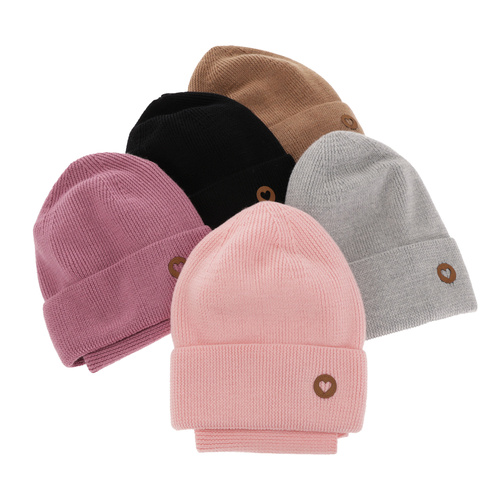 Czapka i komin dla dziewczynki jesienny, wiosenny komplet, amarantowy, 100% wełniana merino Brook