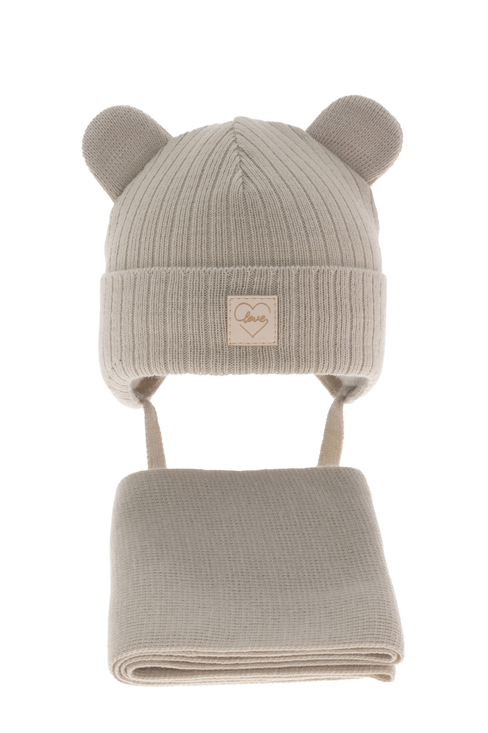 Czapka i szalik dla dziewczynki zimowy komplet, beżowy, wiązany Antola