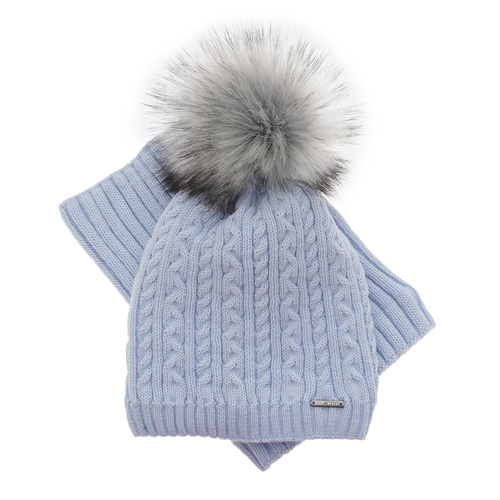 Czapka i komin dla dziewczynki zimowy komplet, czarny, z pomponem Rima