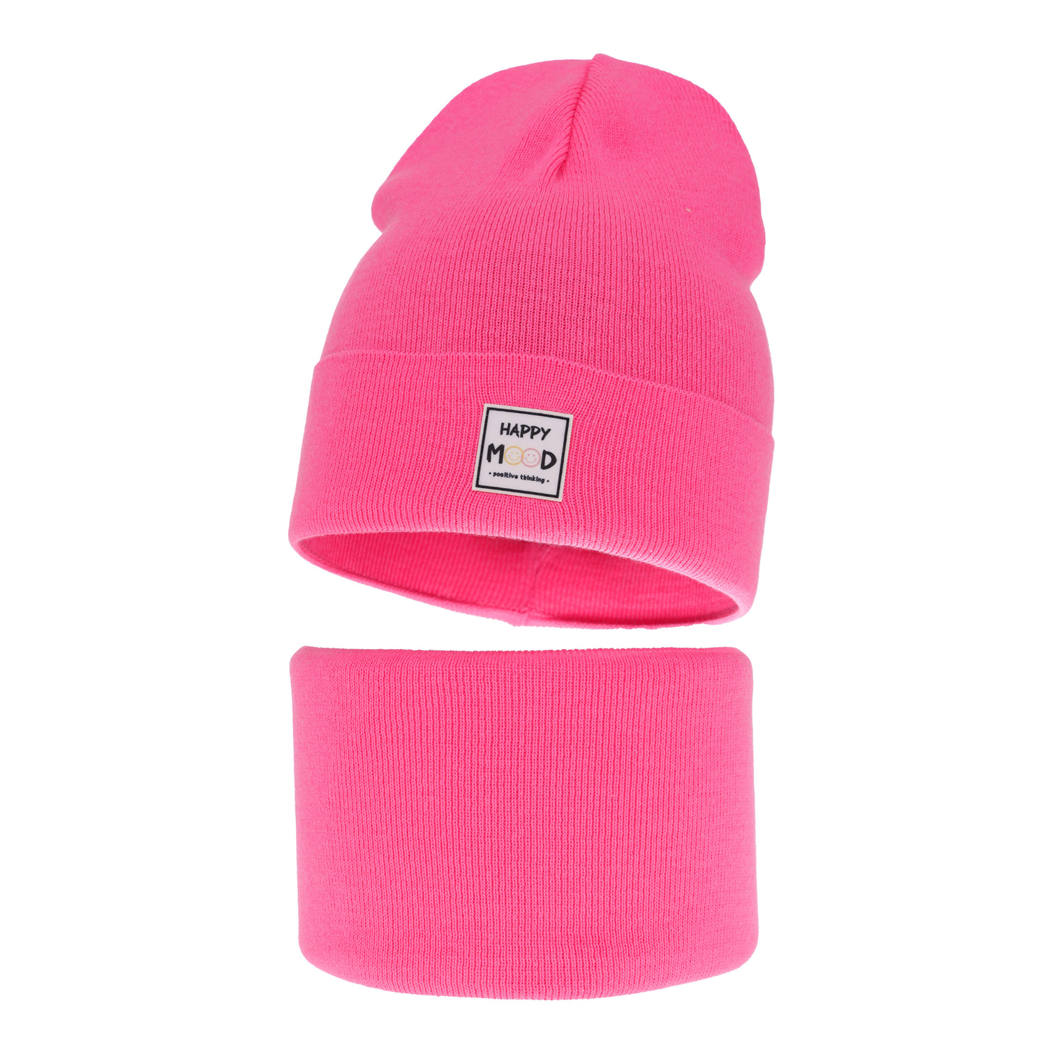 Czapka i komin dla dziewczynki jesienny, wiosenny komplet, z bawełną, różowy, Mersila