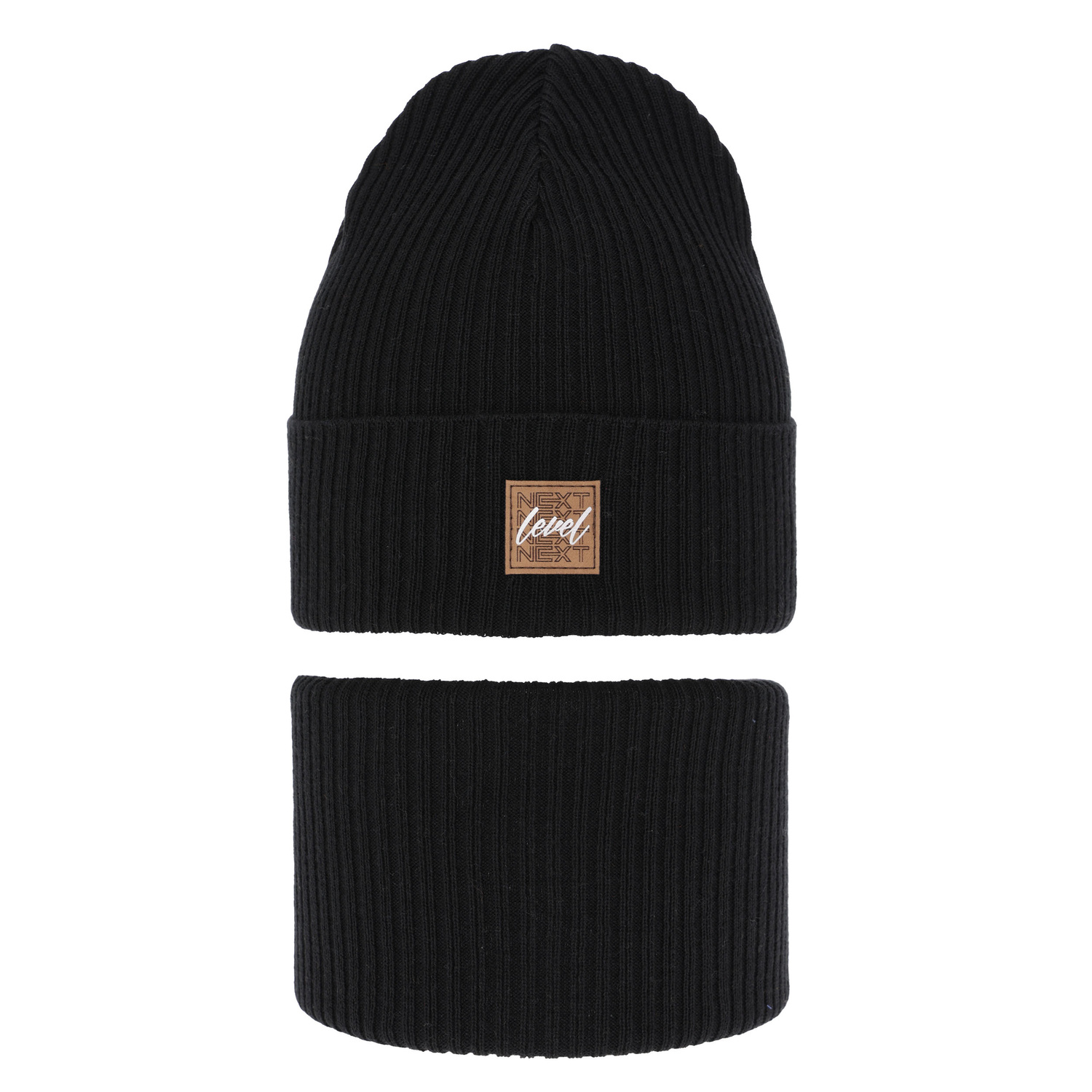 Czapka i komin dla chłopca jesienny, wiosenny komplet, z bawełną, czarny Fenix