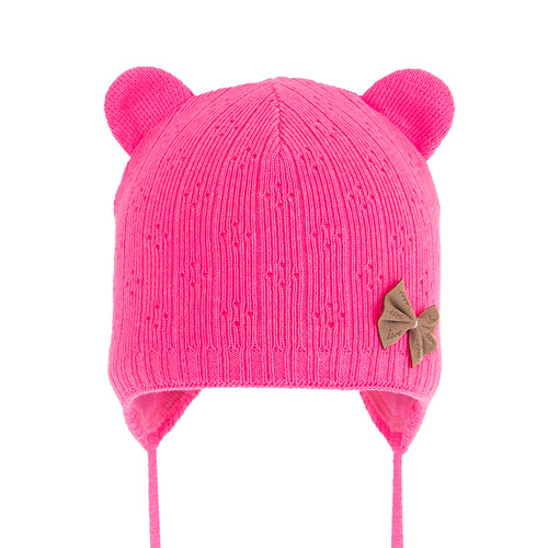 Czapka jesienna, wiosenna dla dziewczynki, różowa, wiązana, podszyta bawełną Lotta