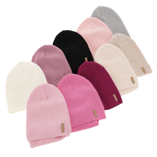 Czapka i komin dla dziewczynki jesienny, wiosenny komplet, jasnoróżowy, 100% wełniana merino Chelsie