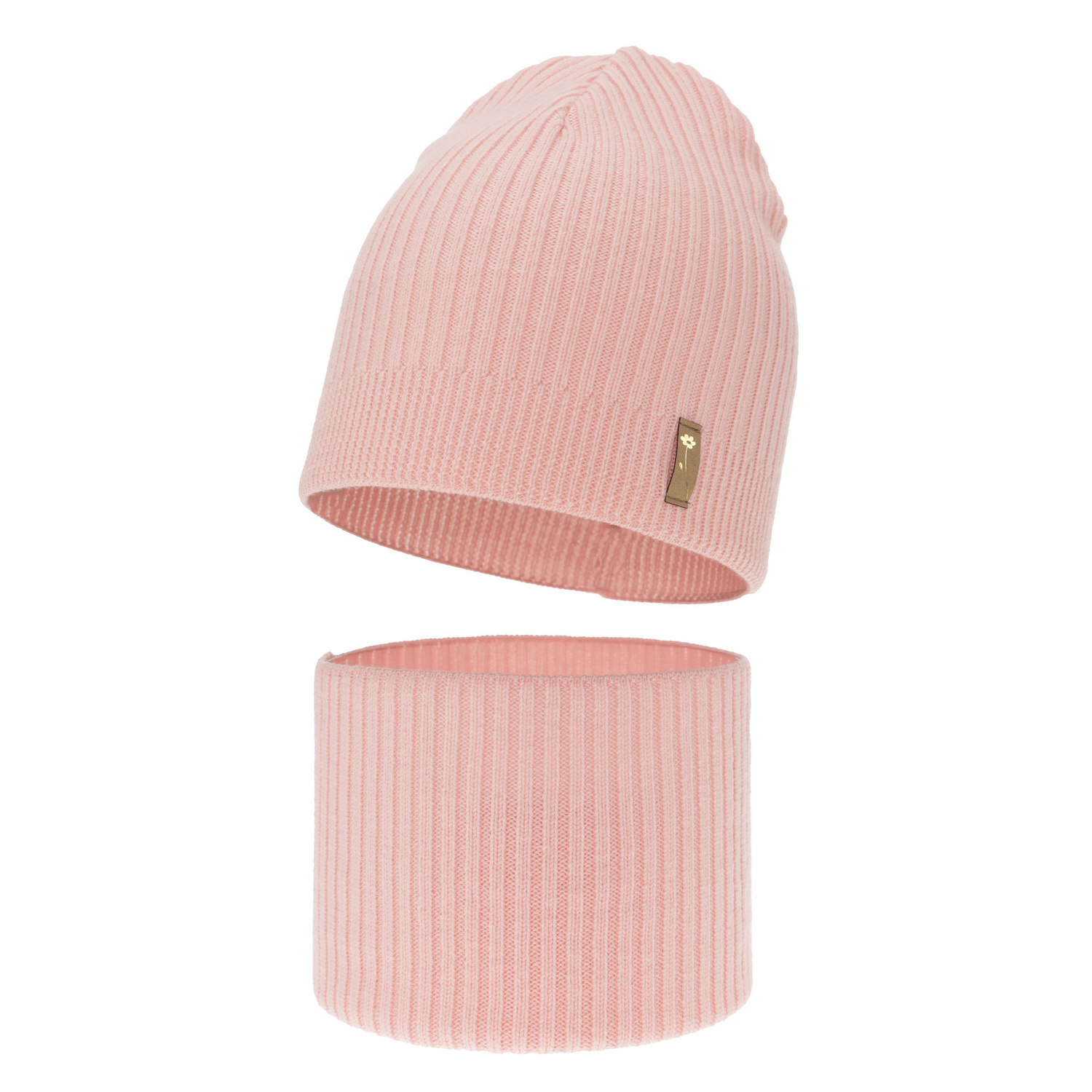 Czapka i komin dla dziewczynki jesienny, wiosenny komplet, różowy, 100% wełniany merino Chelsie