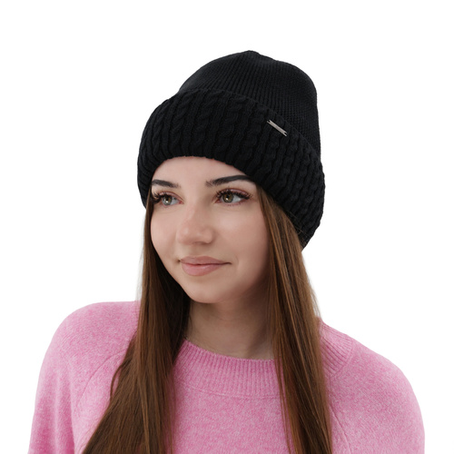 Czapka zimowa damska, bordowa, z wełną merino Febe