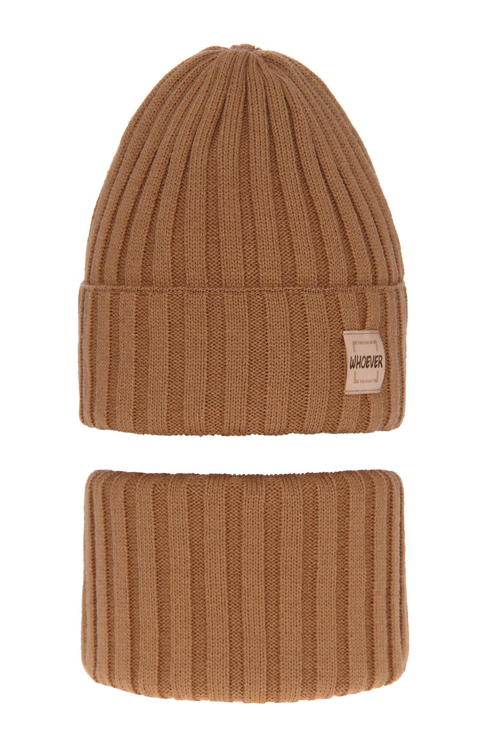 Czapka i komin dla dziewczynki zimowy komplet, camelowy Sula