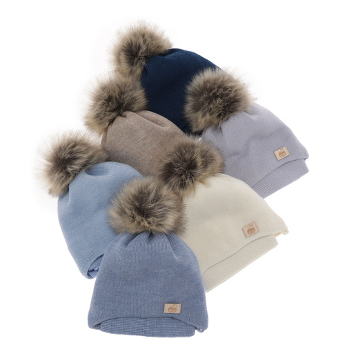 Czapka i szalik dla chłopca zimowy komplet, niebieski, wełniany merino Anastazy