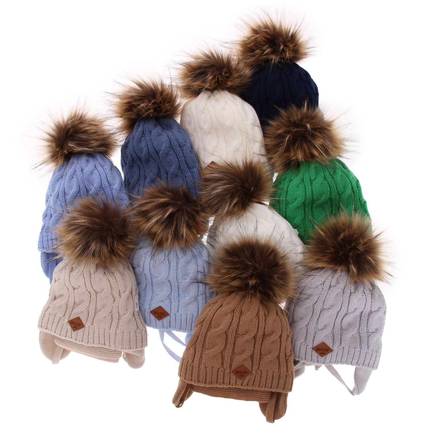 Czapka i szalik dla chłopca zimowy komplet, camel, z pomponem Minor