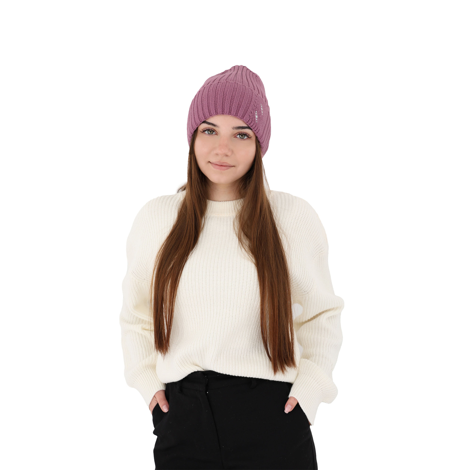 Czapka zimowa damska, różowa, 100% wełniana merino Ariga