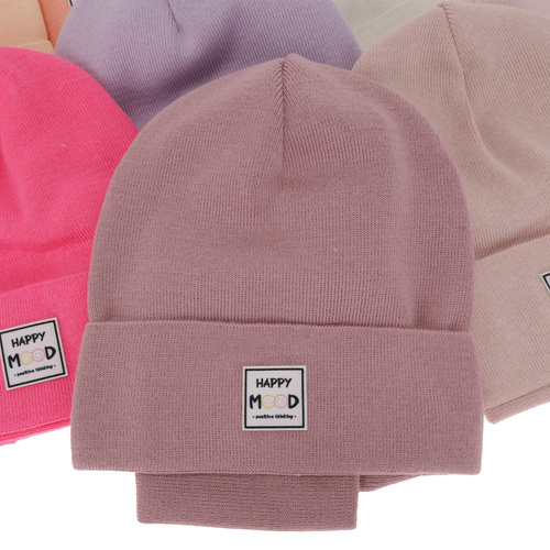 Czapka i komin dla dziewczynki jesienny, wiosenny komplet, z bawełną, jasnoróżowy, Mersila