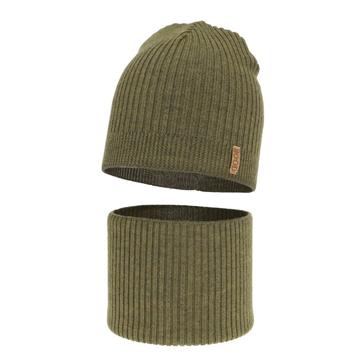 Czapka i komin dla chłopca, jesienny/ wiosenny komplet khaki 100% wełniany extrafine merino Chester