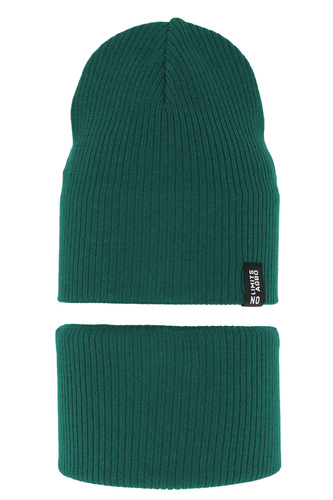 Czapka i komin dla chłopca jesienny, wiosenny komplet, z bawełną, szmaragdowy Tunis