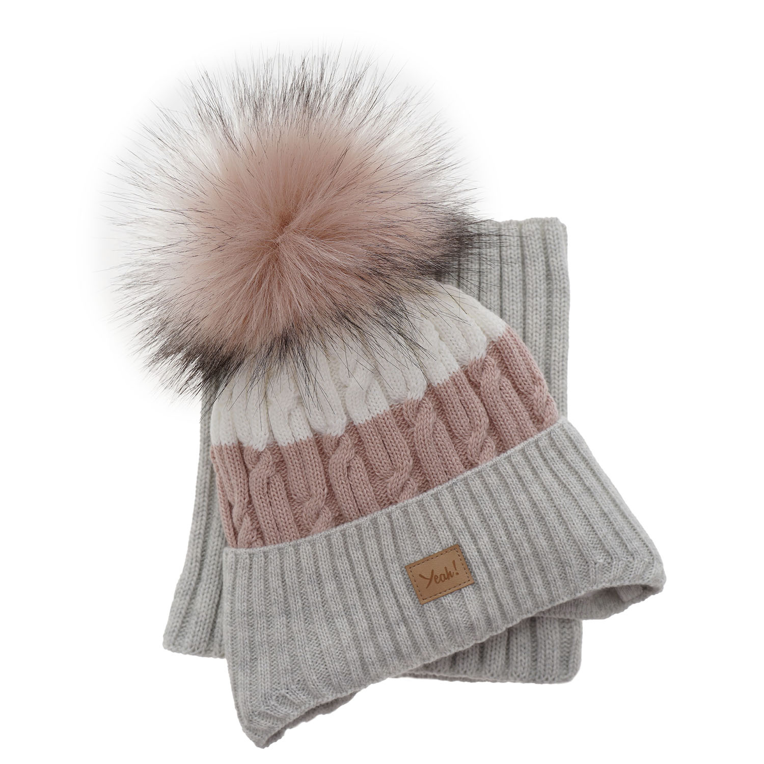 Czapka i komin dla dziewczynki zimowy komplet, szary, z pomponem Riviera