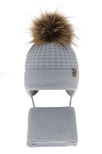 Czapka i szalik dla chłopca zimowy komplet, jasnoniebieski, wiązany Salem