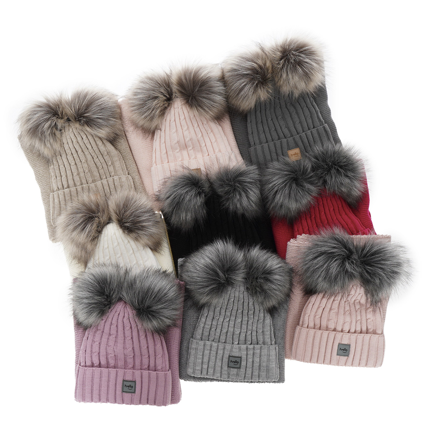 Czapka i szalik dla dziewczynki zimowy komplet, beżowy, z dwoma pomponami Zenda