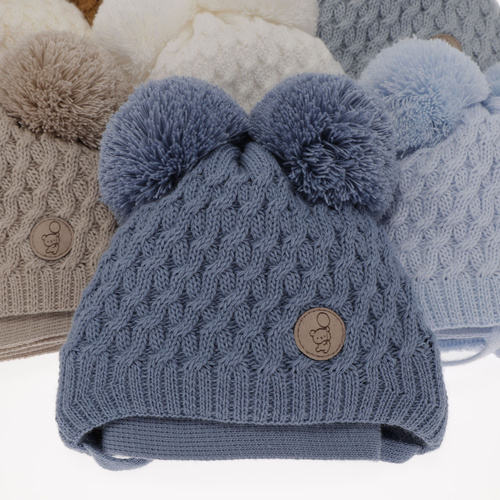 Czapka i szalik dla chłopca zimowy komplet, jasnoszary, wiązany, z dwoma pomponami Alonso