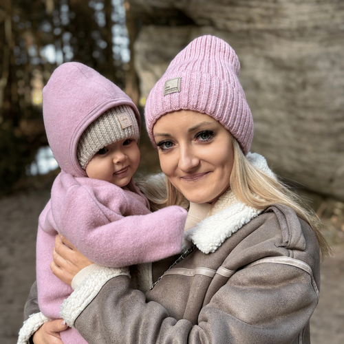 Czapka zimowa damska, różowa, z wełną merino Benedetta