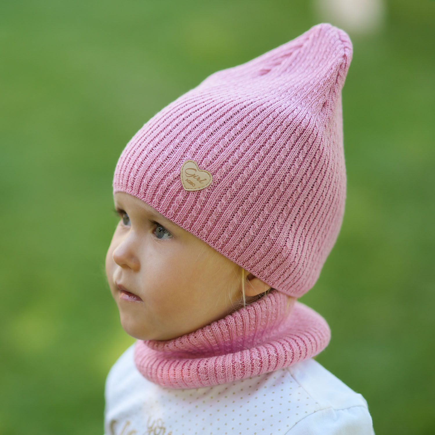 Czapka i komin dla dziewczynki jesienny, wiosenny komplet, z bawełną, różowy Wega