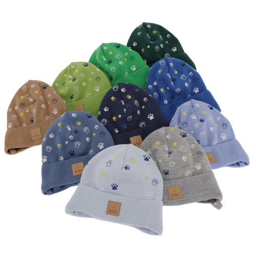 Czapka jesienna, wiosenna dla chłopca, niebieska, wiązana Folik