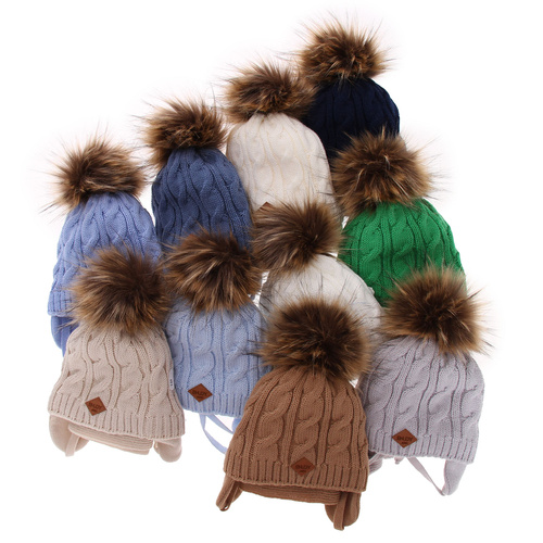 Czapka i szalik dla chłopca zimowy komplet, camel, z pomponem Minor