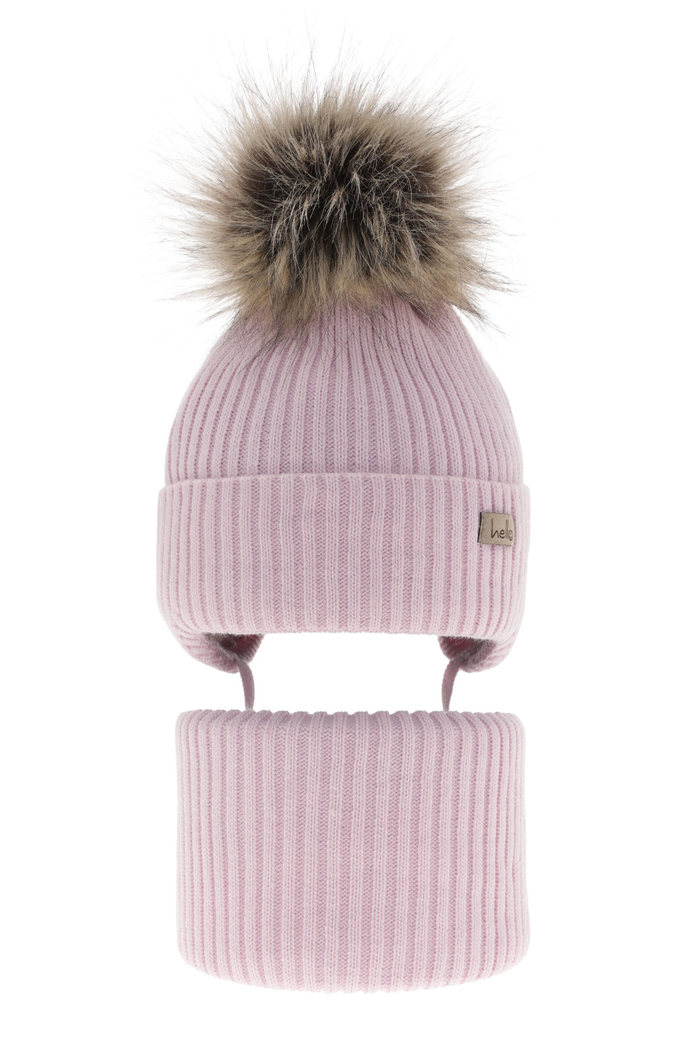 Czapka i komin dla dziewczynki zimowy komplet, liliowy, wiązany Bria