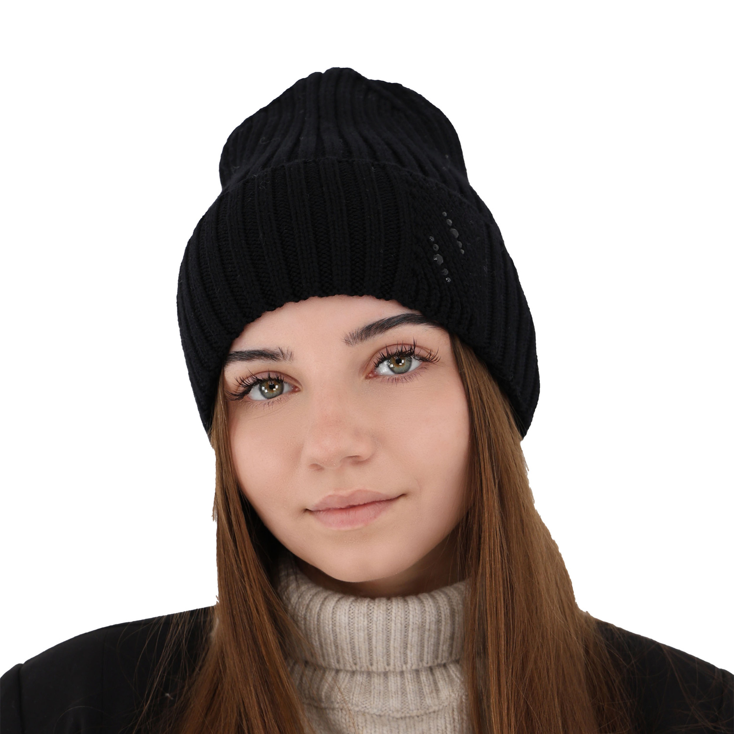 Czapka zimowa damska, czarna, 100% wełniana merino Ariga