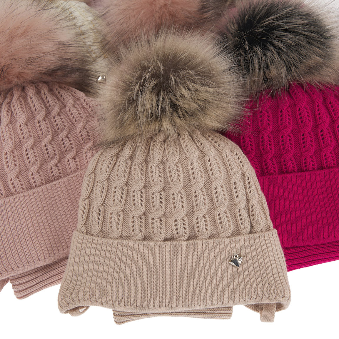 Czapka i komin dla dziewczynki zimowy komplet, biały, z pomponem, wiązany Tukana