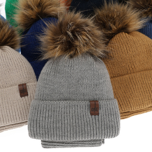 Czapka i komin dla chłopca zimowy komplet, zielony, z pomponem Modus