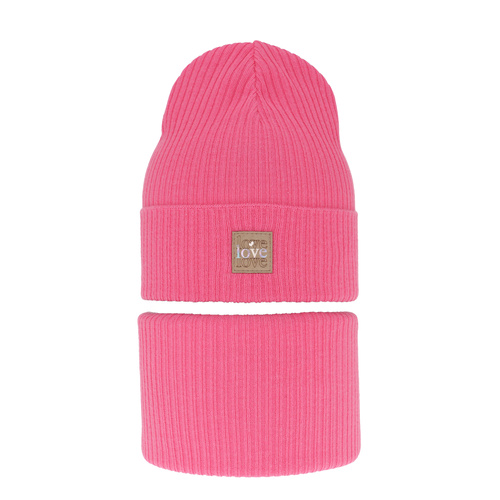 Czapka i komin dla dziewczynki jesienny, wiosenny komplet, z bawełną, różowy Furora