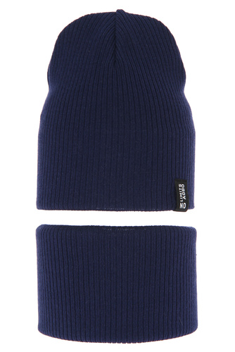 Czapka i komin dla chłopca jesienny, wiosenny komplet, z bawełną, granatowy Tunis