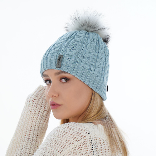 Czapka zimowa damska, różowa, z pomponem Mirka