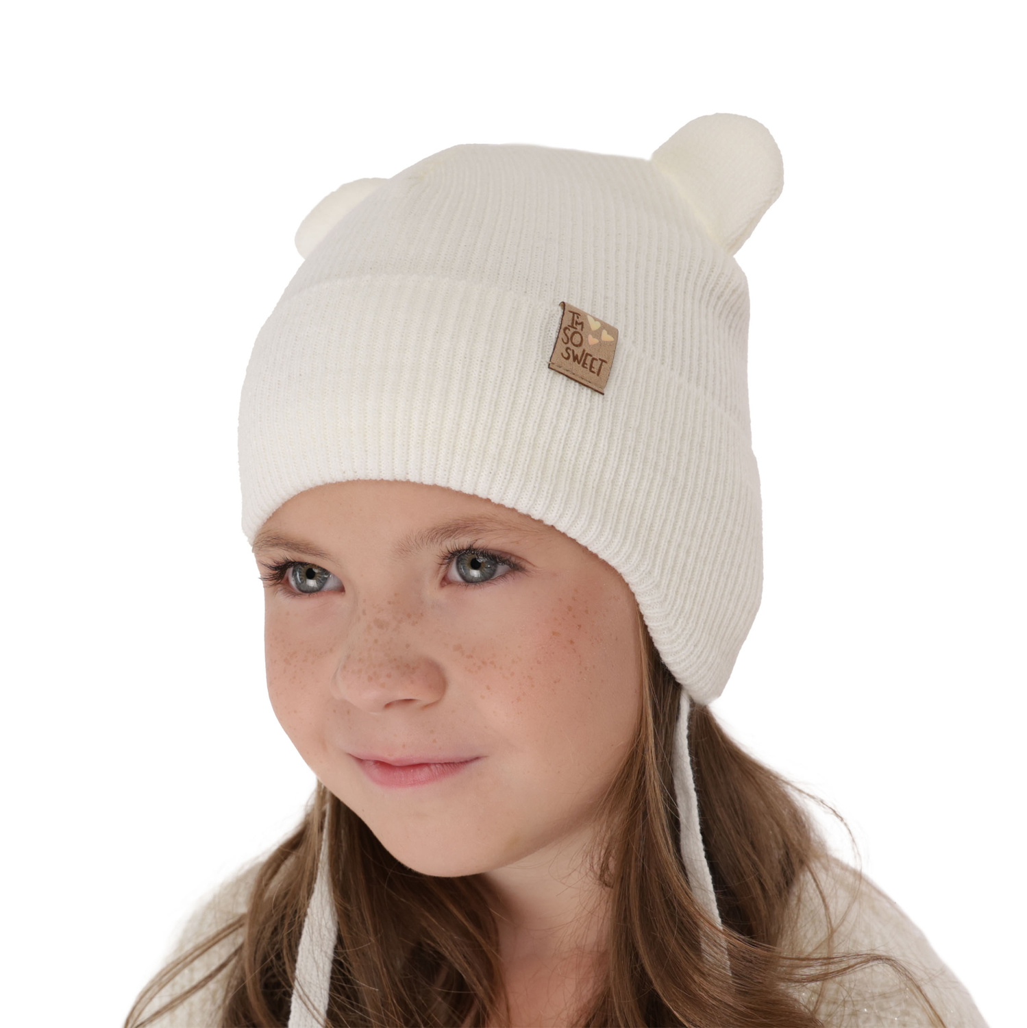 Czapka jesienna, wiosenna dla dziewczynki, beżowa, wiązana Noemi