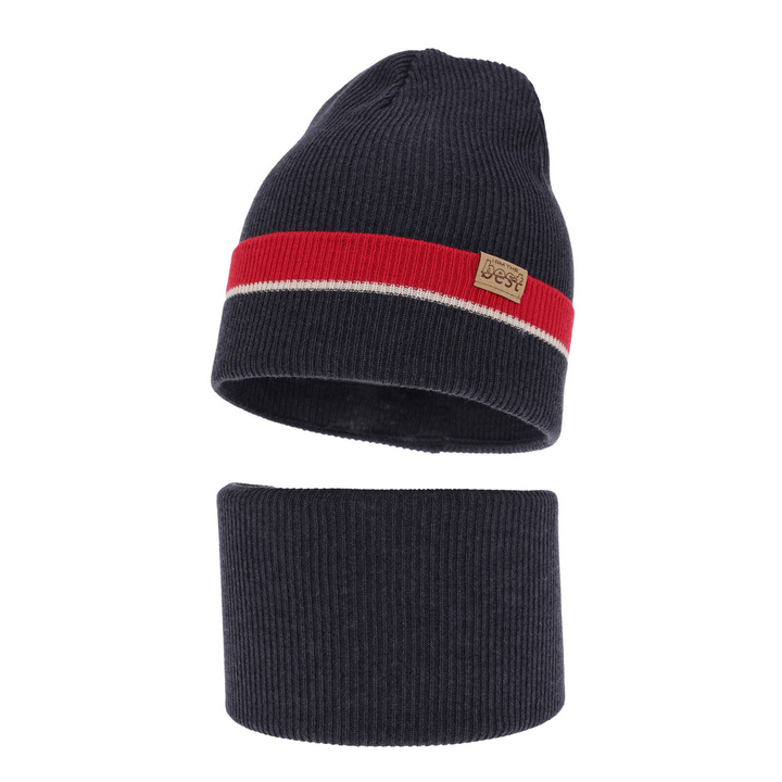 Czapka i komin dla chłopca jesienny, wiosenny komplet, z bawełną, granatowy Antonio