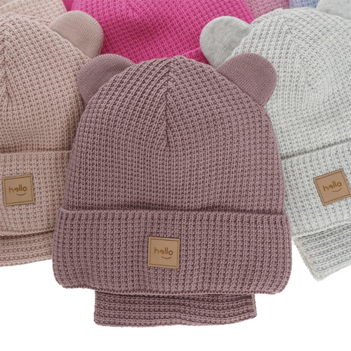 Czapka i komin dla dziewczynki zimowy komplet, różowy Harper